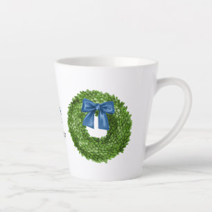 Tasse Latte Boxwood Wreath with Blue Bow Ceramic