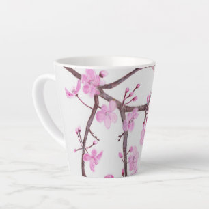 Tasse Latte Branche arborescente fleurie de fleurs roses Petit