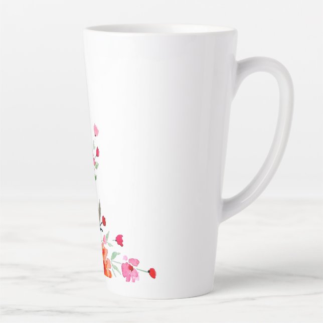 Tasse Latte Branche de fleurs à l'aquarelle (Droite)