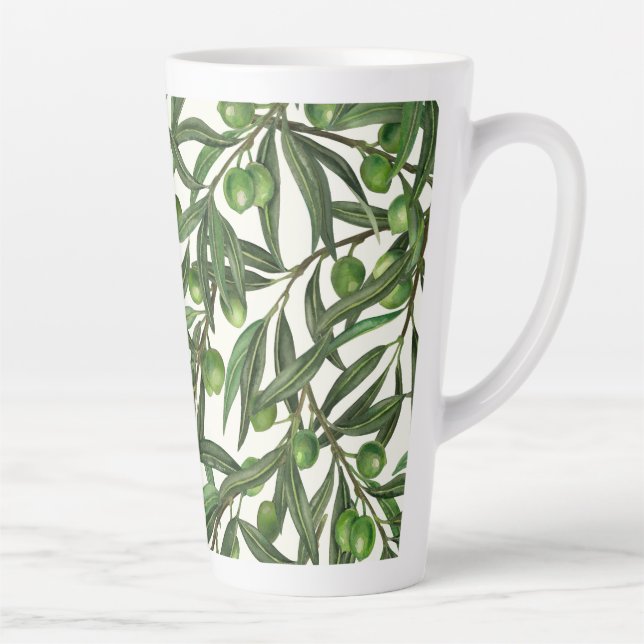 Tasse Latte Branches d'olive sur blanc (Droite)