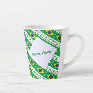 Tasse Latte Brasil et drapeau brésilien personnalisé en mosaïq