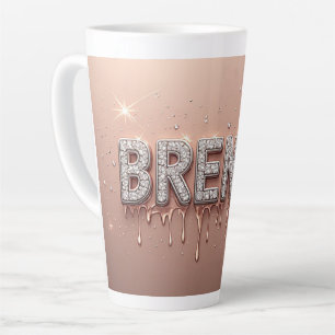 Tasse Latte Brenda Diamant Nom en Rose Doré qui Dégouline