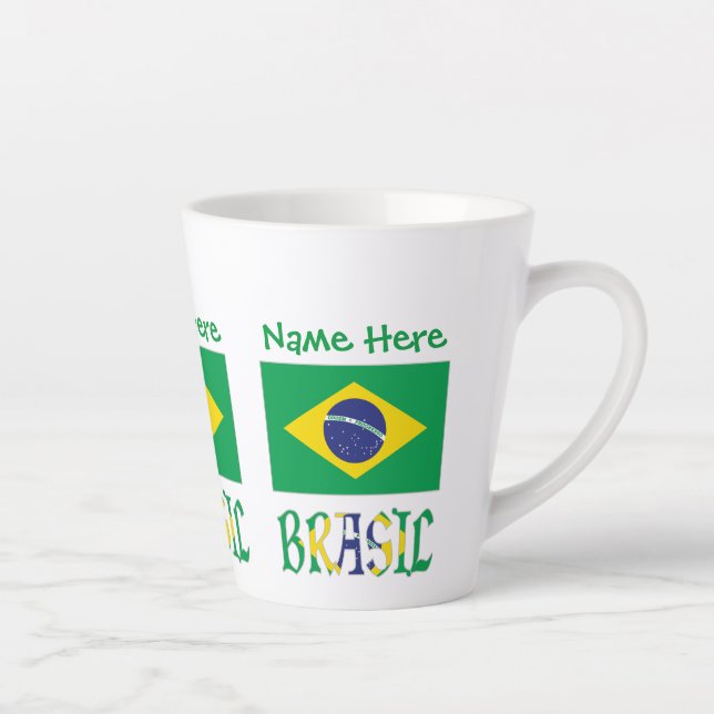 Tasse Latte Brésil Drapeau Brésil Nom Personnalisé (Droite)