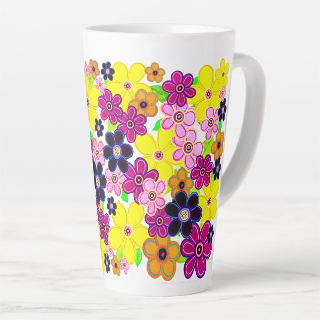 Tasse Latte Bright Abstrait Flower Art (Angle droit)