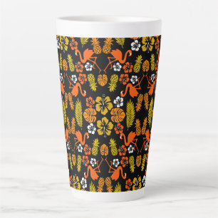Tasse Latte Bright Orange Floral Tropical Motif