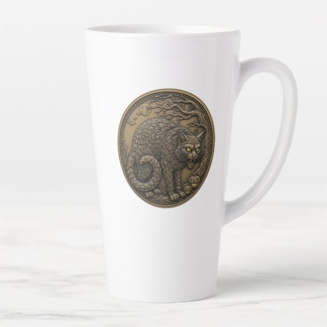 Tasse Latte Bronze de chats d'Halloween (Droite)