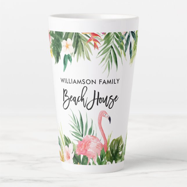 Tasse Latte Brosse Script Tropical Floral Beach House Grand (Devant)