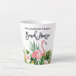 Tasse Latte Brosse Script Tropical Floral Family Beach House