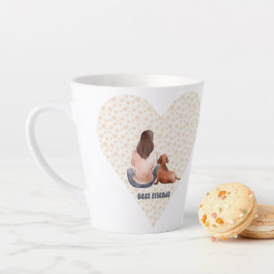 Tasse Latte Brown coiffeuse assise avec son chien blanc