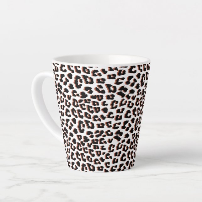 Tasse Latte Brown noir et Empreinte de léopard blanc (Angle gauche)
