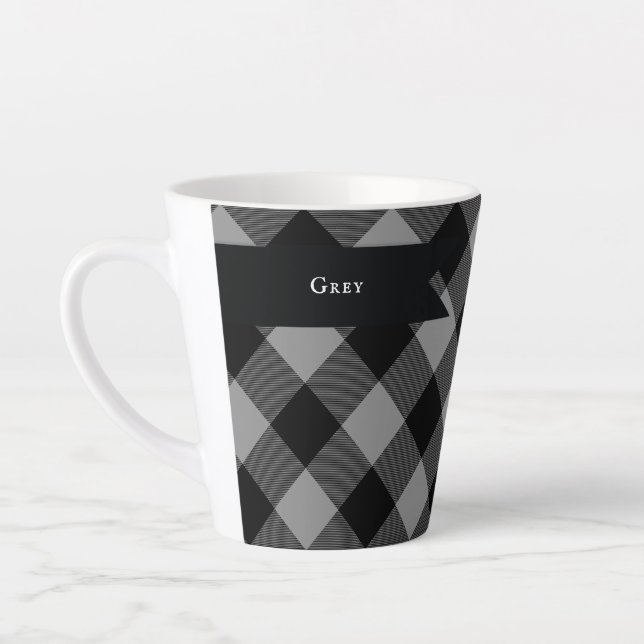 Tasse Latte Buffalo Check Gris et Carrés noirs Plaid (Gauche)
