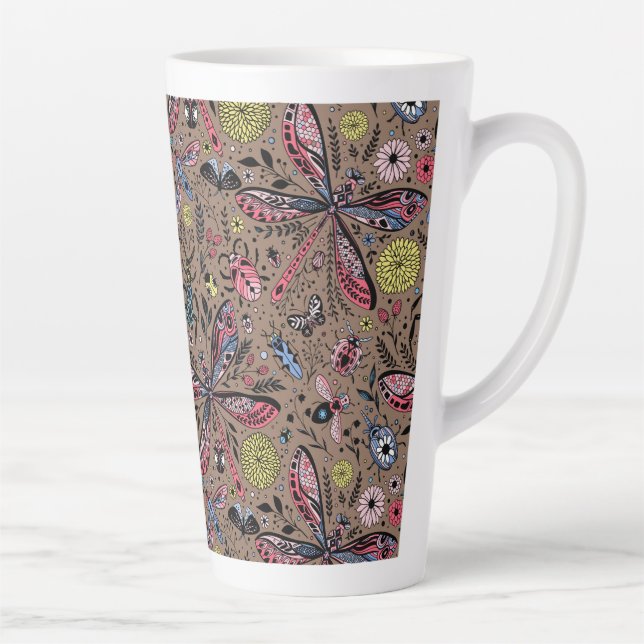 Tasse Latte Bugs de Doodle sur mocha brown (Droite)
