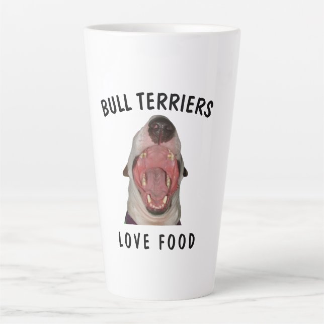 Tasse Latte BULL TERRIERS ADORE LA NOURRITURE Latte Mug, 2 Tai (Devant)