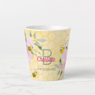 Tasse Latte Bumble abeilles jaune nid d'abeille rose