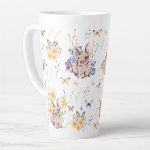 Tasse Latte Bunny fête la fête de Pâques avec des papillons