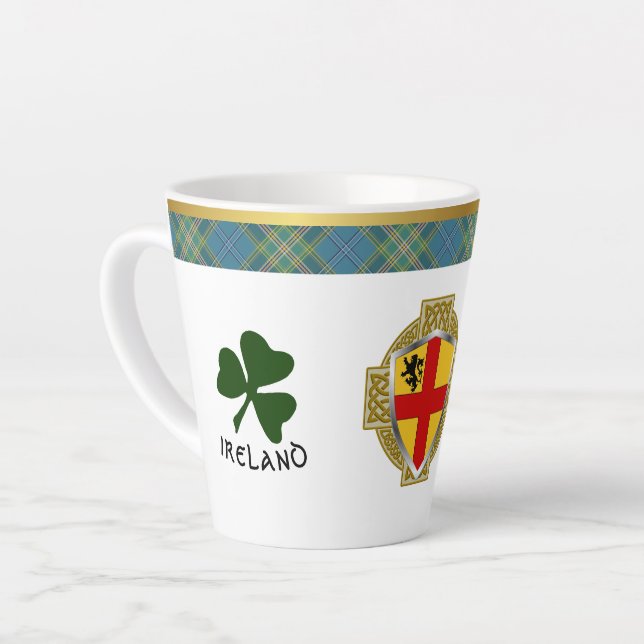 Tasse Latte Burke Irish Shield & Tartan Personnalisé (Angle gauche)
