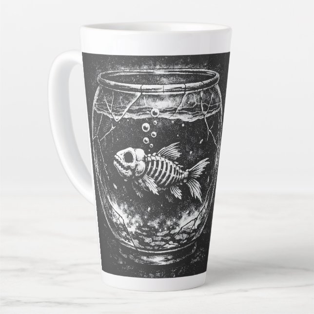Tasse Latte "Ça va super" - Poisson rouge squelette par BurnsI (Angle gauche)