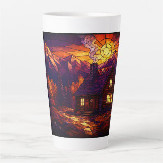 Tasse Latte Cabane dans l'art de verre coloré de la forêt d'au