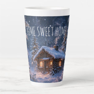 Tasse Latte Cabane magique dans les bois par une nuit d'hiver