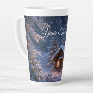 Tasse Latte Cabane magique dans les bois pour une nuit d'hiver