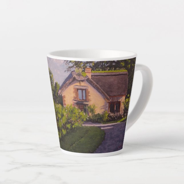 Tasse Latte Cabane Rustique aux Violets, Jaunes, Verts Latte (Angle droit)