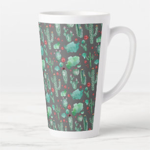Tasse Latte cactus and ladybutern pattern - black background
