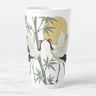 Tasse Latte Cadeau Broderie de Grue Japonaise Bambou Lever de