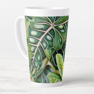 Tasse Latte Cadeau de Chauffe Maison Feuilles Tropicales Verte