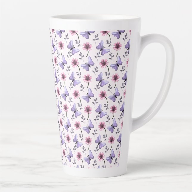 Tasse Latte Cadeau Floral Papillon de Printemps   (Droite)