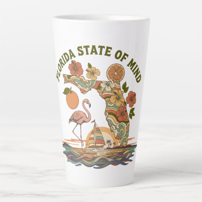 Tasse Latte Cadeau Rétro de Floride État d'Esprit Flamant Rose (Devant)