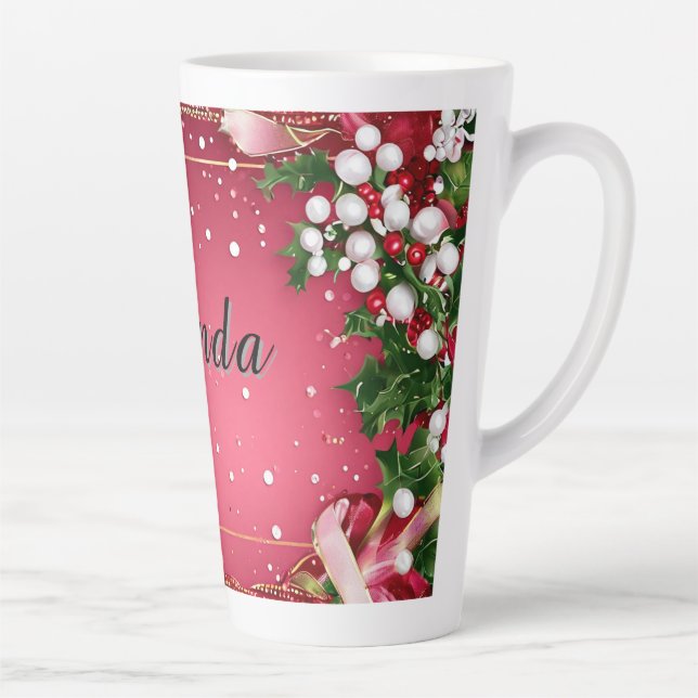 Tasse Latte Cadre de Noël décoratif avec verdure (Droite)