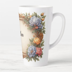 Tasse Latte Cadre doré vintage avec pivoine colorée
