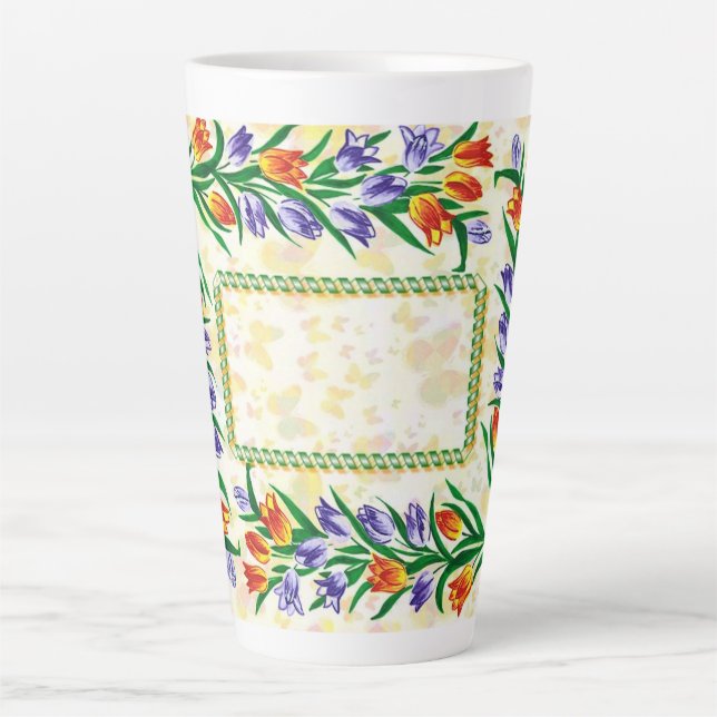 Tasse Latte cadre floral (Devant)