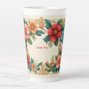 Tasse Latte Cadre floral avec des fleurs colorées