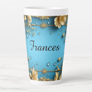 Tasse Latte Cadre floral avec nom personnalisé