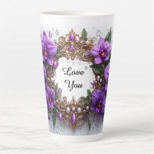 Tasse Latte Cadre floral d'orchidée violette