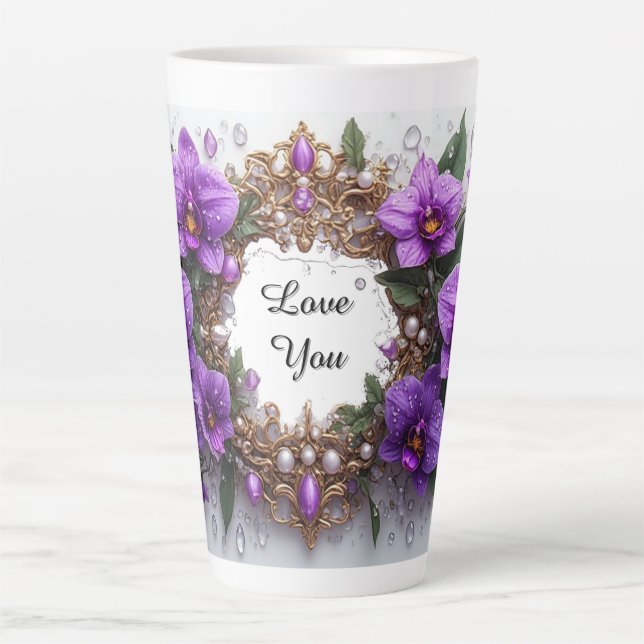 Tasse Latte Cadre floral d'orchidée violette (Devant)