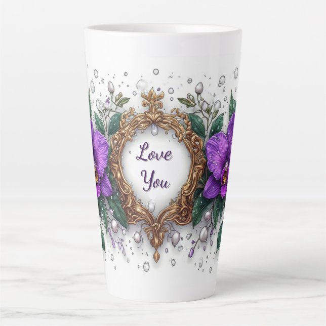 Tasse Latte Cadre floral d'orchidée violette (Devant)