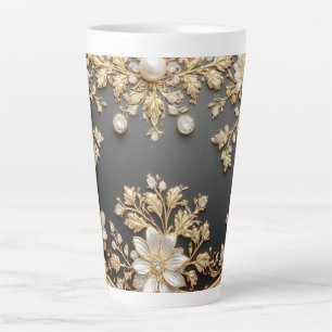 Tasse Latte Cadre floral doré luxueux