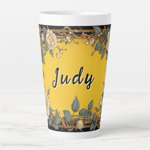 Tasse Latte Cadre Floral Orné Vintage Avec Roses Crème