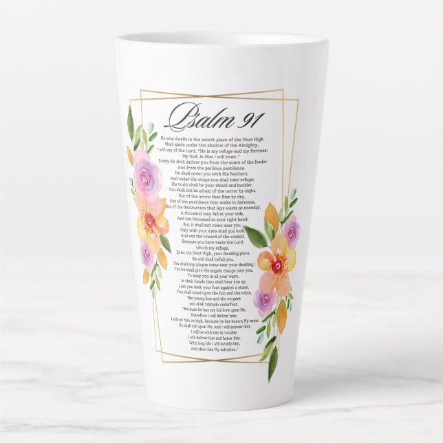 Tasse Latte Cadre géométrique floral Psalm 91 (Devant)