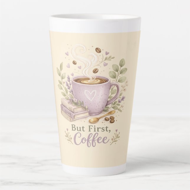 Tasse Latte Café aquarelle lavande cosy (Devant)