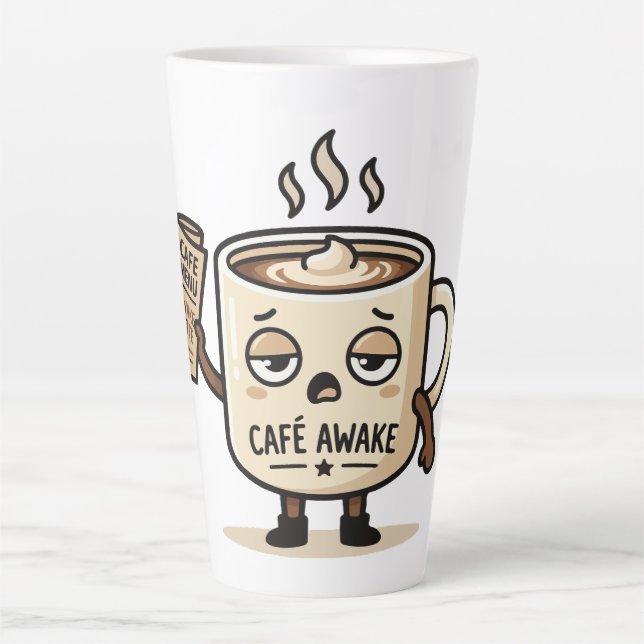 Tasse Latte Café Awake Cute Sleepy Coffee Mascot Illustration (Devant)