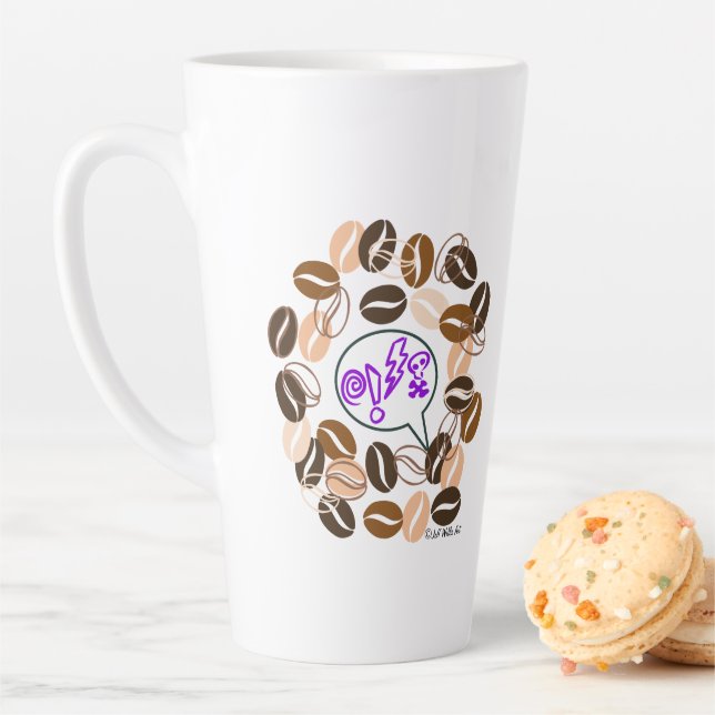 Tasse Latte CAFÉ & CUSSIN' de Jeff Willis Art (En situation)