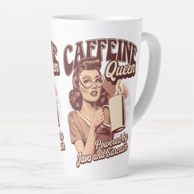 Tasse Latte Cafeine Queen - Java & Sarcasm Retro Design (Angle droit)