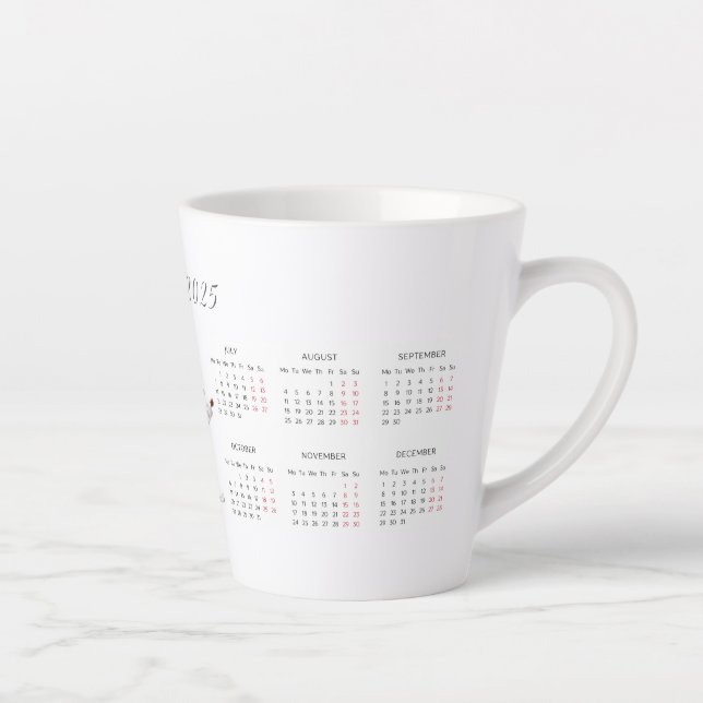 Tasse Latte Calendrier personnalisé Charming Red Reindeer 2025 (Droite)