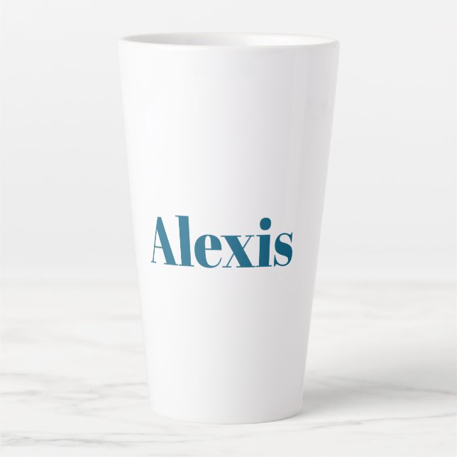 Tasse Latte Calligraphie de nom Script Plain Simple Blanc Bleu (Devant)