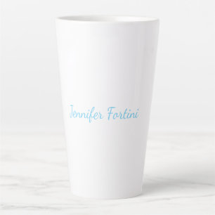 Tasse Latte Calligraphie Élégant Bleu & Blanc Simple