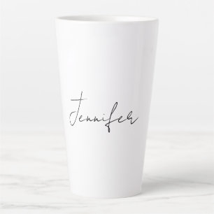 Tasse Latte Calligraphie Elégant Noir Blanc Plaine Nom simple