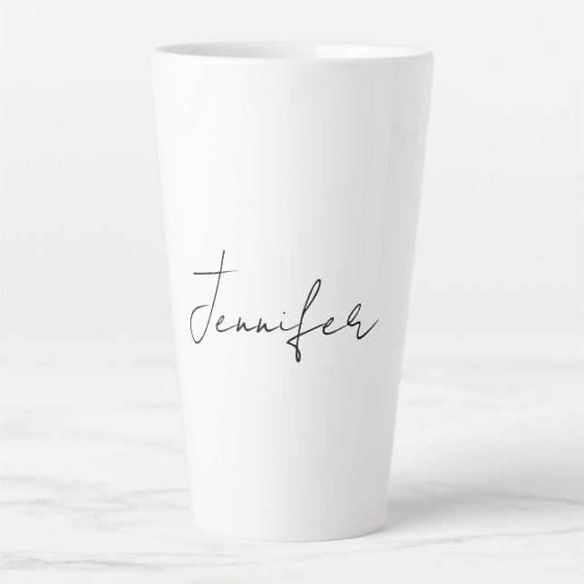 Tasse Latte Calligraphie Elégant Noir Blanc Plaine Nom simple (Devant)